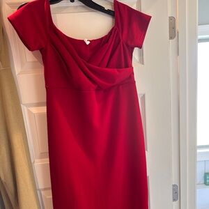 Red off the shoulder maternity dress